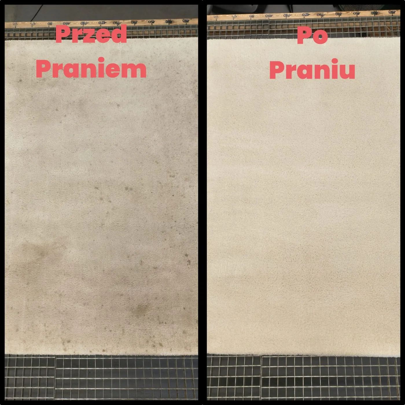 Klasyczny dywan z grecką bordiurą przed i po praniu